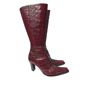 Donald J. Pliner Vintage red crocodile-embossed leather boots, made in Italy